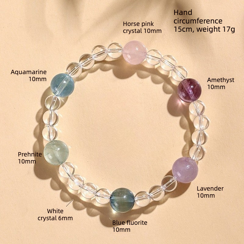 Dewery Clear Quartz & Amethyst Aquamarine Bracelet - Dainty Crystal Stack