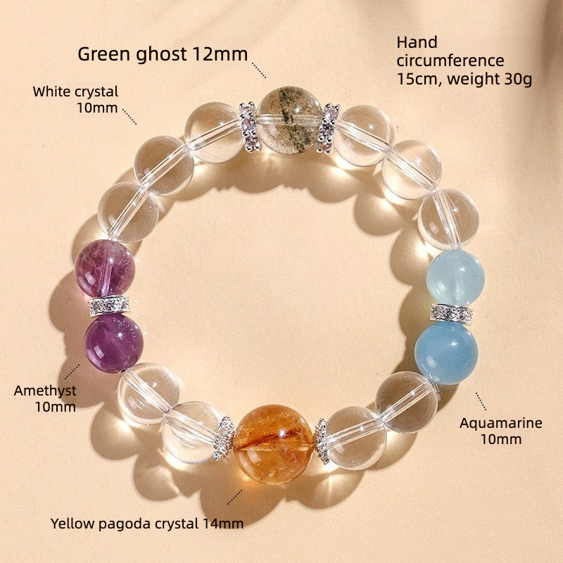 Dewery Clear Quartz & Amethyst Aquamarine Bracelet - Dainty Crystal Stack