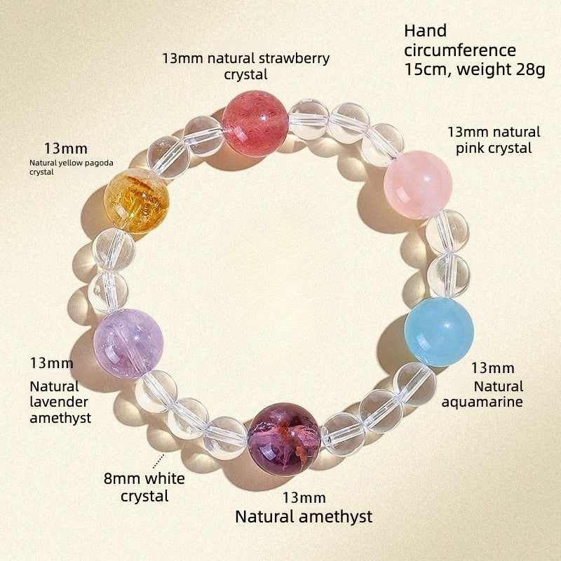 Dewery Clear Quartz & Amethyst Aquamarine Bracelet - Dainty Crystal Stack