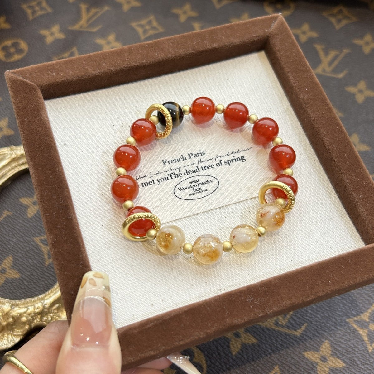 10mm Red Agate Citrine Tower Crystal Bracelet | Healing Energy Zodiac Jewelry