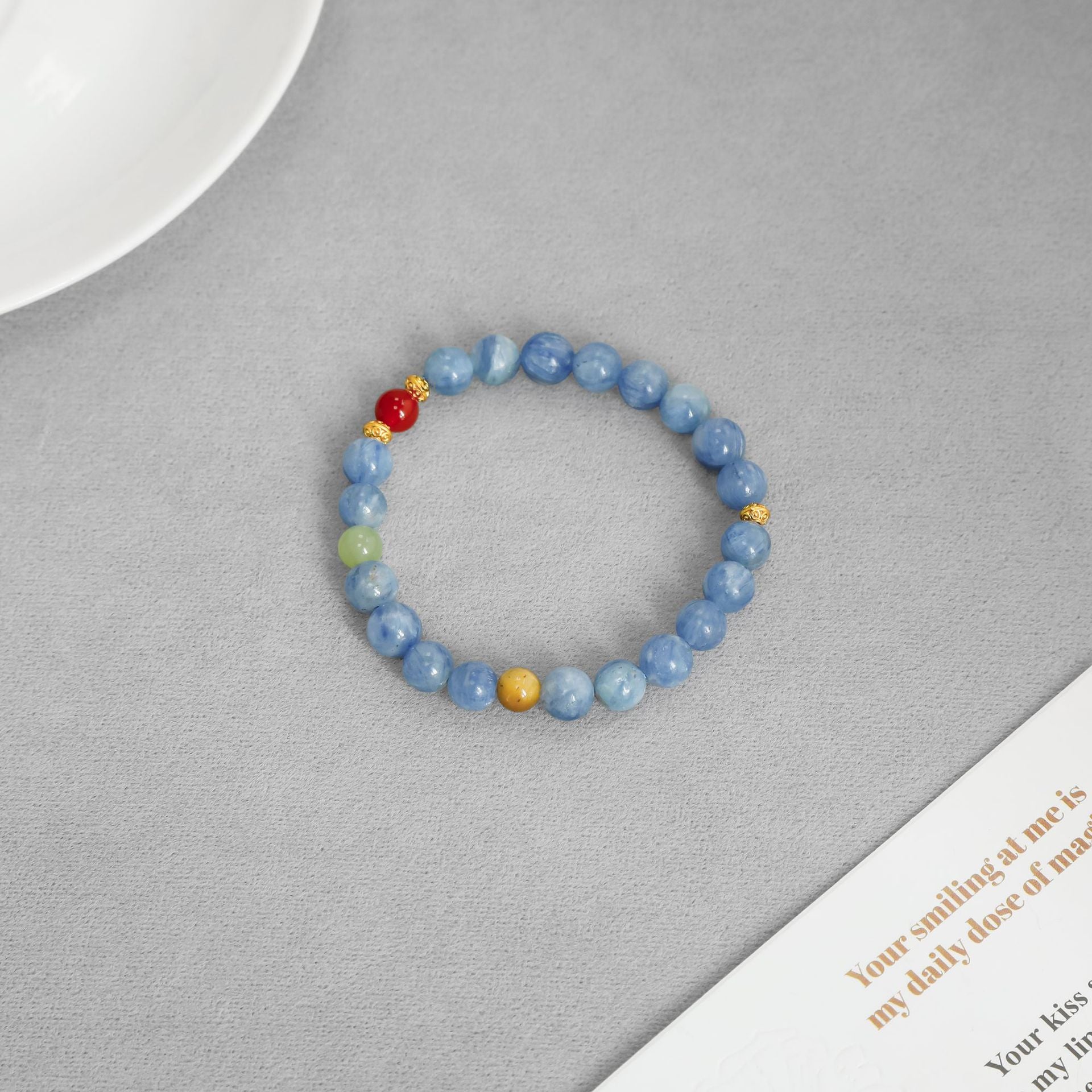 Natural Blue Kyanite & Tiger Eye Chinese Style Bracelet
