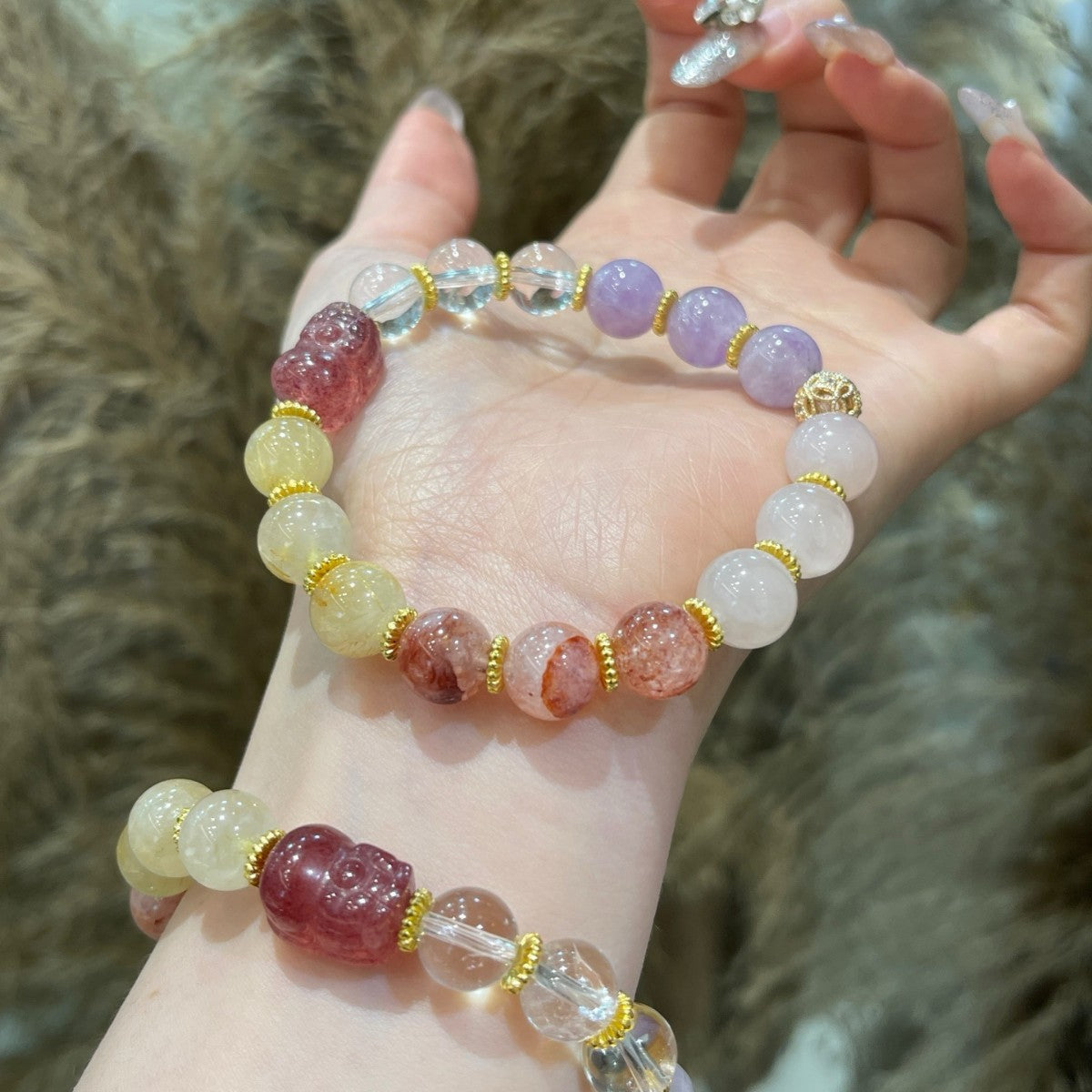 Natural Red Gum Flower Gold Rutilated Pixiu Bracelet