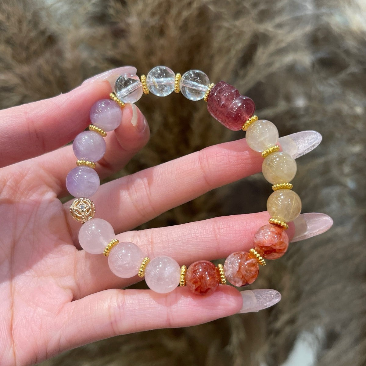 Natural Red Gum Flower Gold Rutilated Pixiu Bracelet