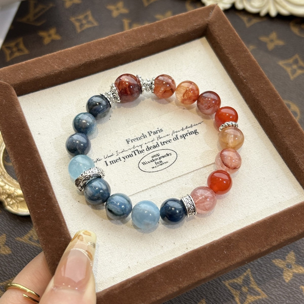 Natural Red Gum Flower & Kyanite Crystal Bracelet