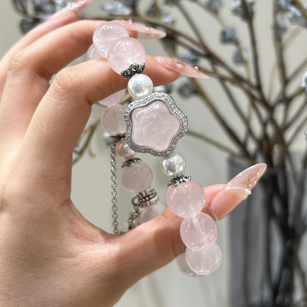 Pink Crystal Bracelet with Rhinestone Star Box & Pearls - DIY Gift