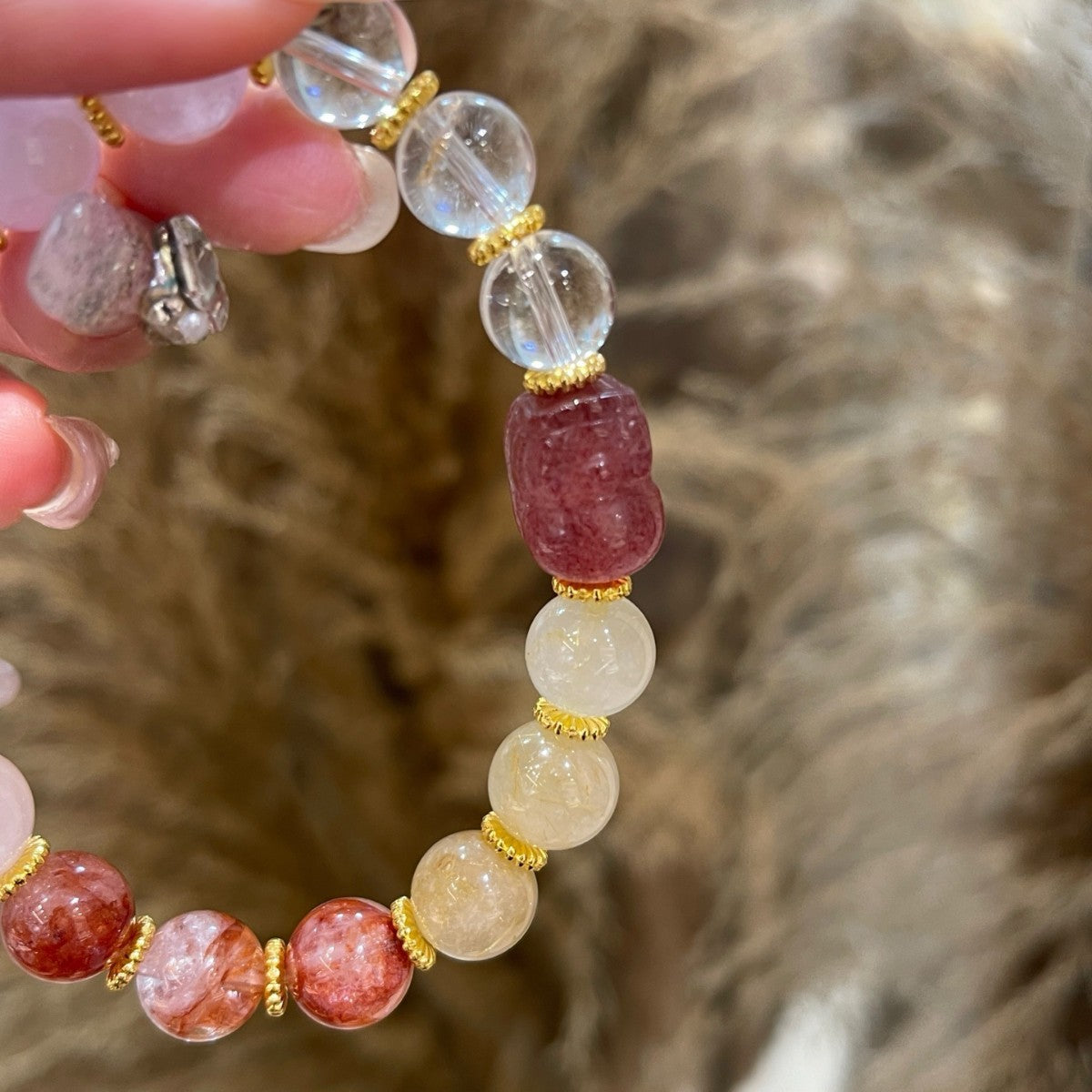 Natural Red Gum Flower Gold Rutilated Pixiu Bracelet