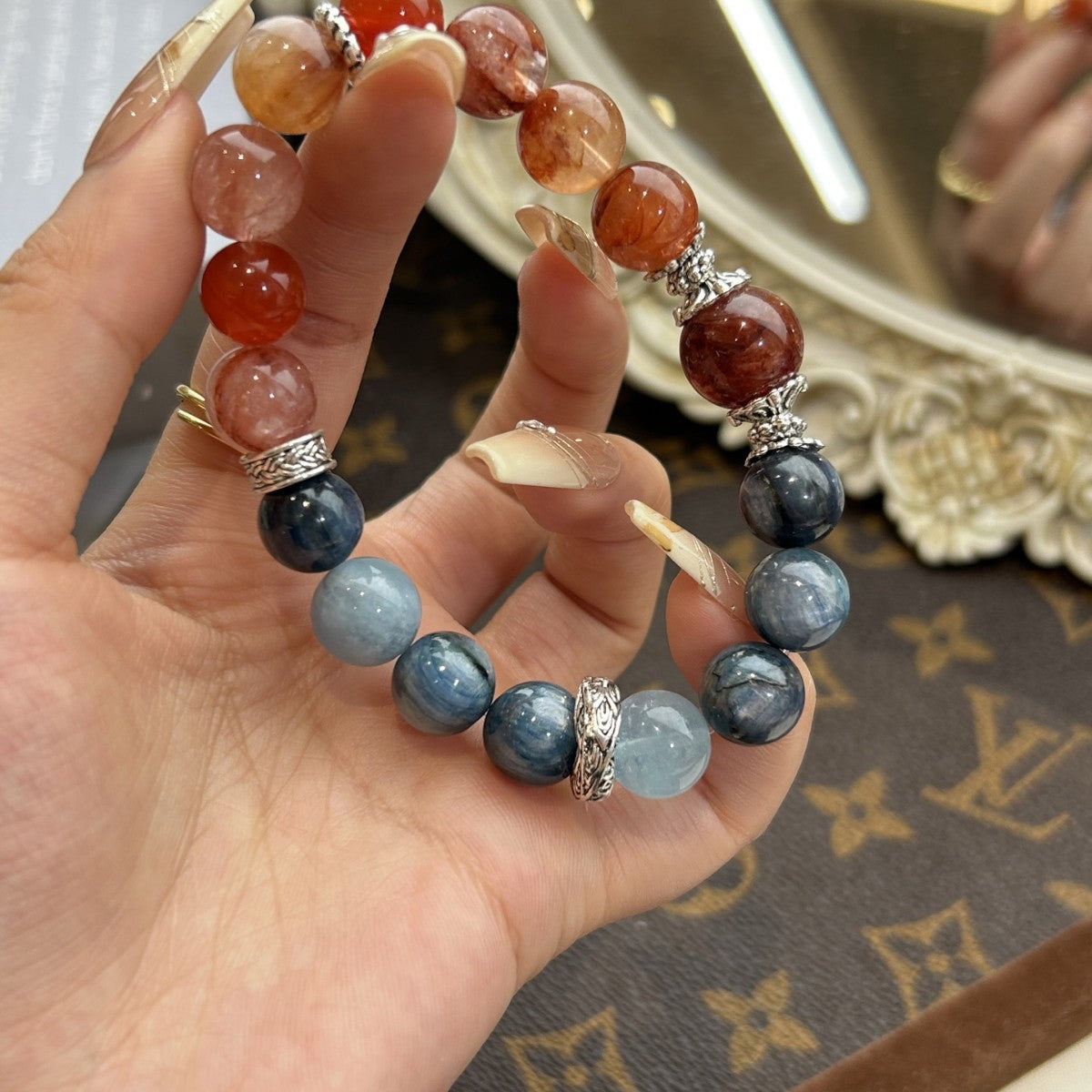 Natural Red Gum Flower & Kyanite Crystal Bracelet