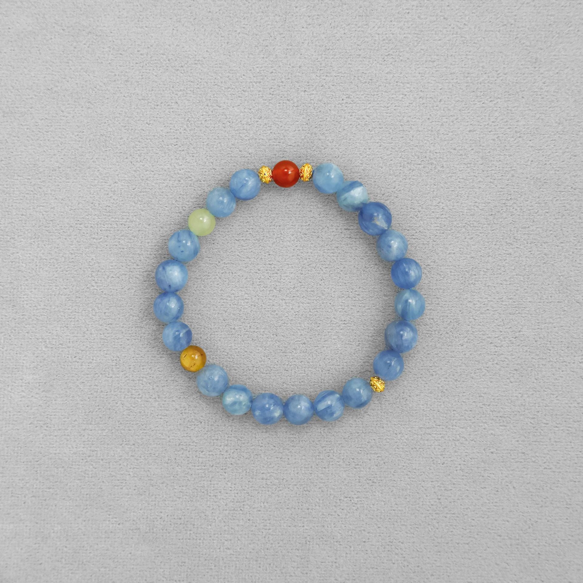 Natural Blue Kyanite & Tiger Eye Chinese Style Bracelet