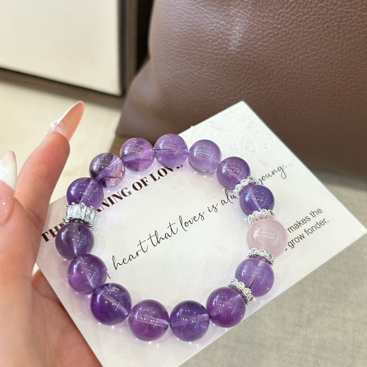 Natural Amethyst & Pink Crystal Bead Bracelet - Large Grain
