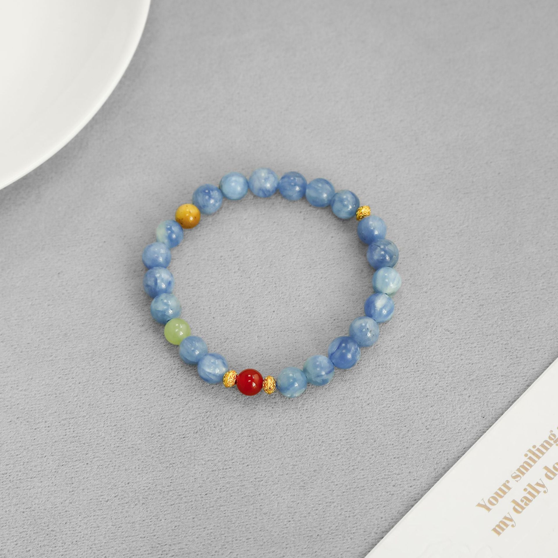 Natural Blue Kyanite & Tiger Eye Chinese Style Bracelet