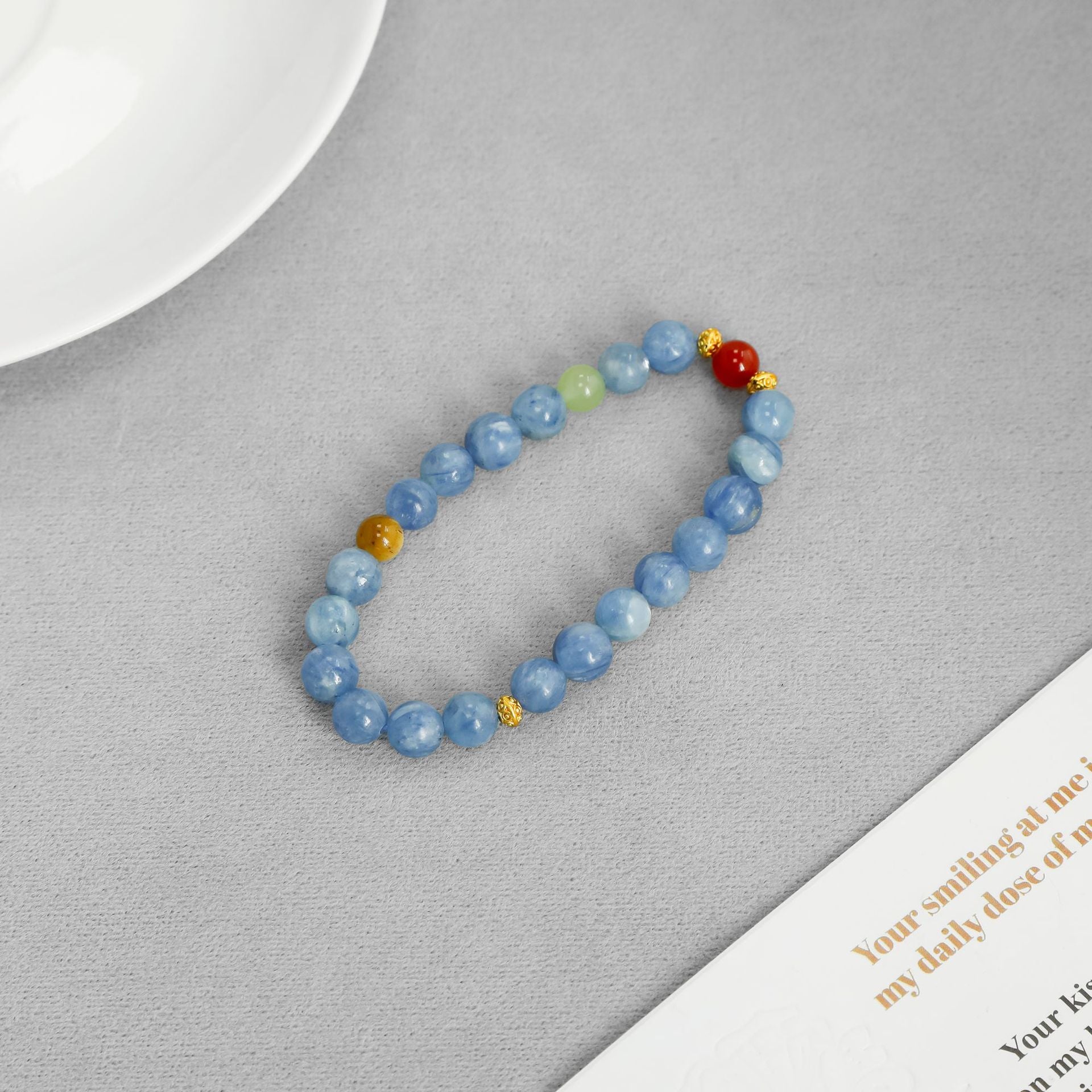 Natural Blue Kyanite & Tiger Eye Chinese Style Bracelet