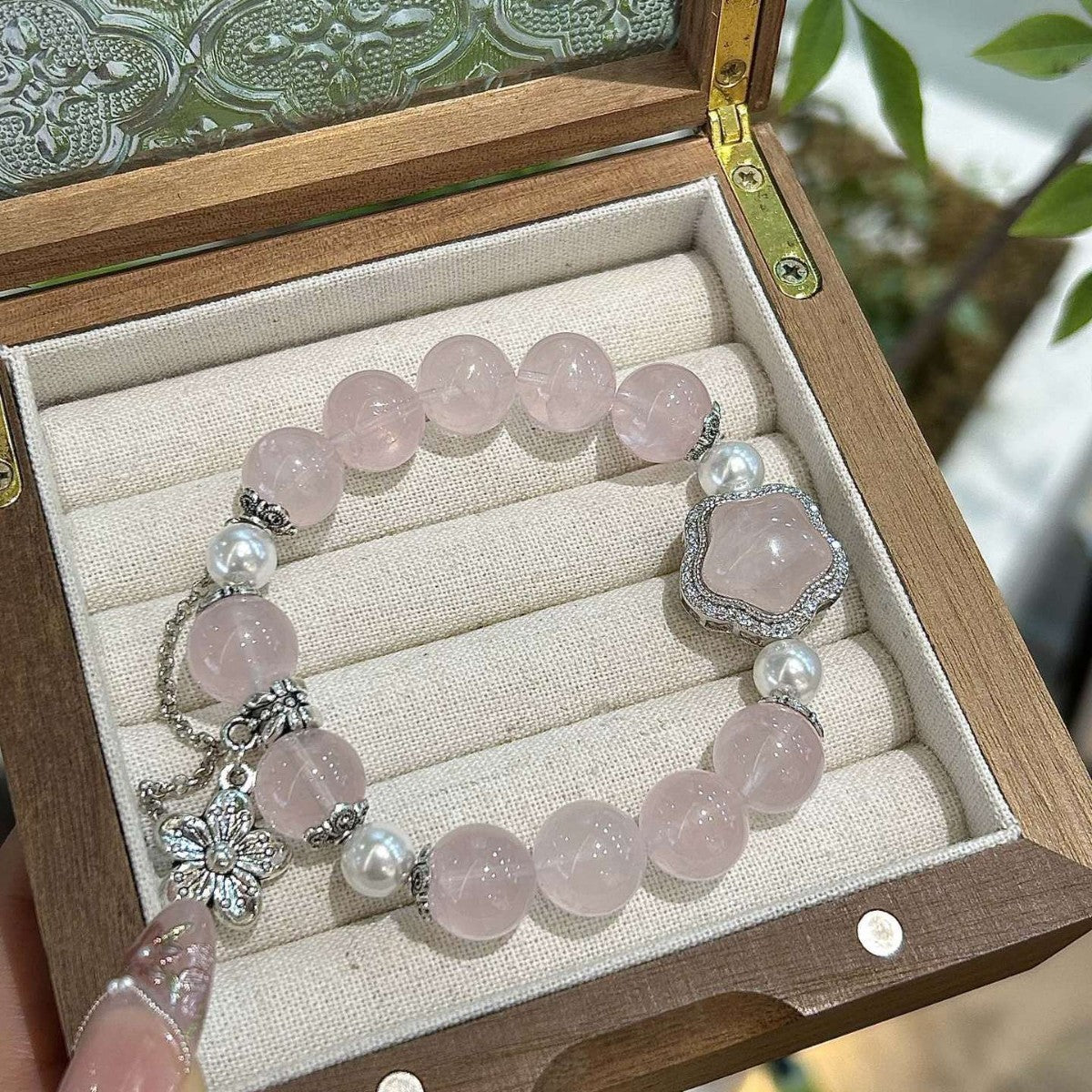 Pink Crystal Bracelet with Rhinestone Star Box & Pearls - DIY Gift