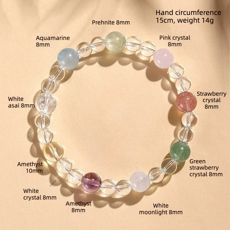 Dewery Clear Quartz & Amethyst Aquamarine Bracelet - Dainty Crystal Stack