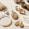 Rutilated quartz jewelry guide - golden rutile necklace on white background