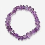 High-clarity faceted amethyst chip bracelet featuring 6mm semi-precious purple gemstone fragments in a textured, minimalist geometric design.