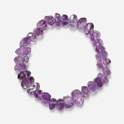High-clarity faceted amethyst chip bracelet featuring 6mm semi-precious purple gemstone fragments in a textured, minimalist geometric design.