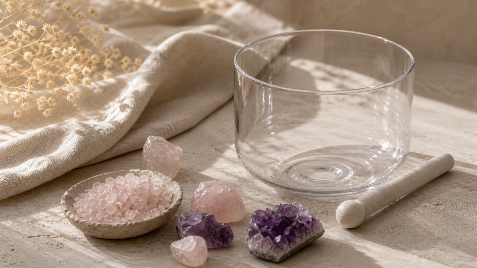 Home Jewellery 49 Crystal bowl meditation setup with crushed stones for instant calm and mindful sound healing