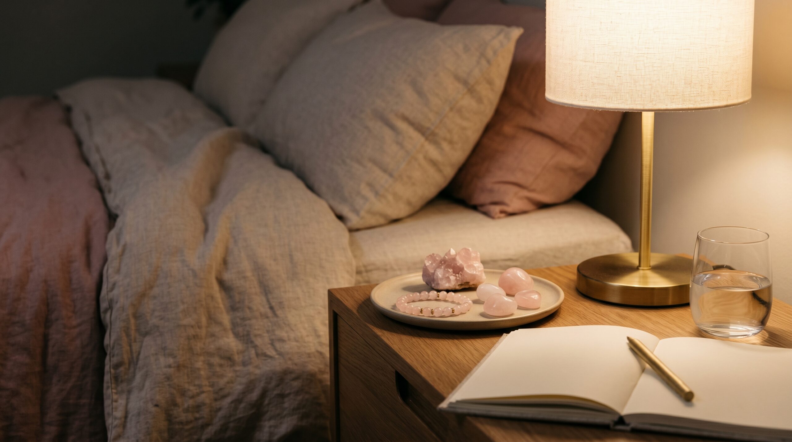 Home Jewellery 60 pink crystals for anxiety sleep bedtime ritual with rose quartz and journal